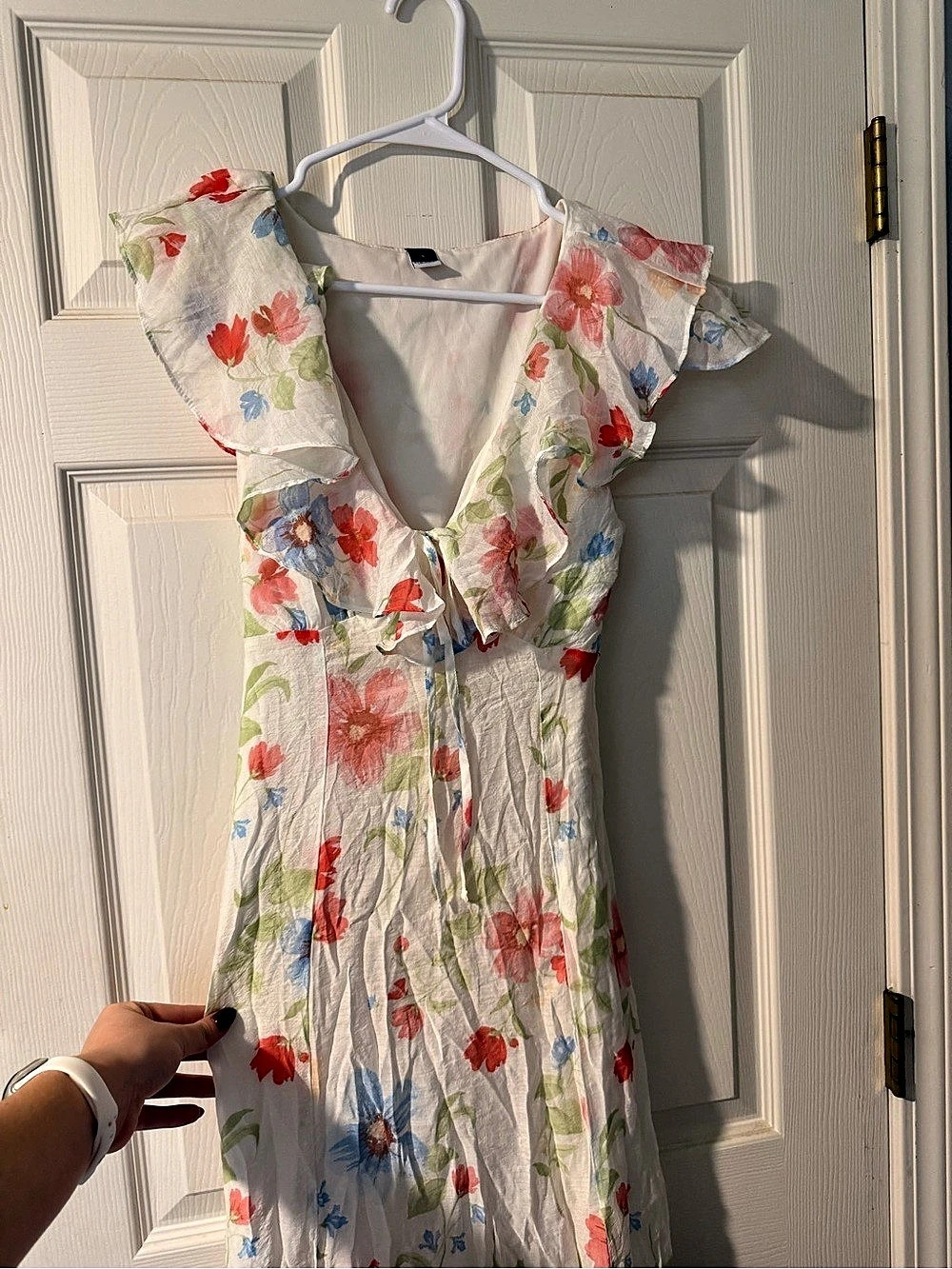 Old Navy Ruffle-Sleeve Fit & Flare Midi Dress White & Red